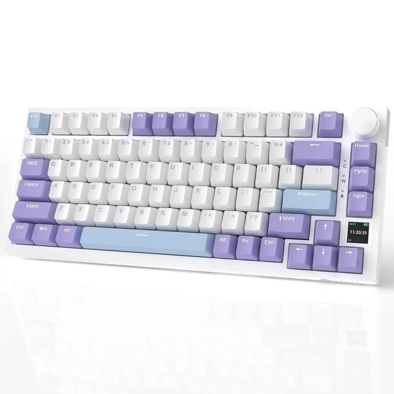 Customizable RGB Gaming Keyboard with Dynamic Backlight, Color Screen & Multifunction Knob. Hot-Swappable Switches & Keycaps, Bluetooth/2.4G/Wired Tri-Mode Wireless. Portable with Long-Lasting 4000mAh Battery for Office and Gaming.