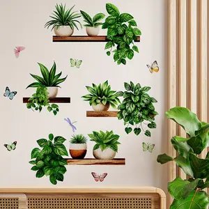 A set (30*60cm*2pcs) of diverse potted plant wall stickers for bedroom, living room, bathroom background wall, wall sticker for beautification and decoration Home Decor M16614 Adhesive Stickers