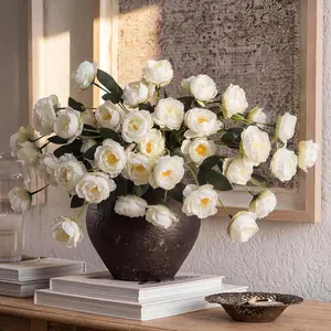 6 Pcs 36" Artificial Spring  Peonies Flowers for Vase(Vase Not Included)- Each Stem 7 Silk Heads Faux Peony Look Real, Fake Long Stem Flowers for DIY Bouquets Wedding Home Decor (White)