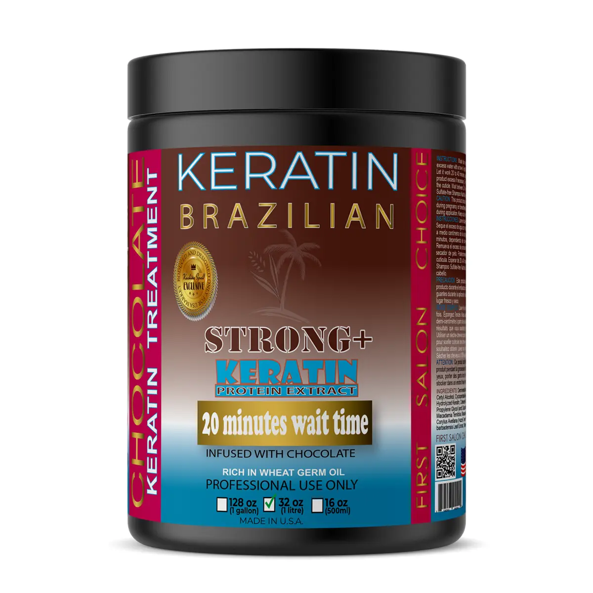 Brazilian Keratin Chocolate Strong+ 32 FL OZ Kachita Spell 1 Litre Black Edition Made in USA Haircare Chocolate Infused