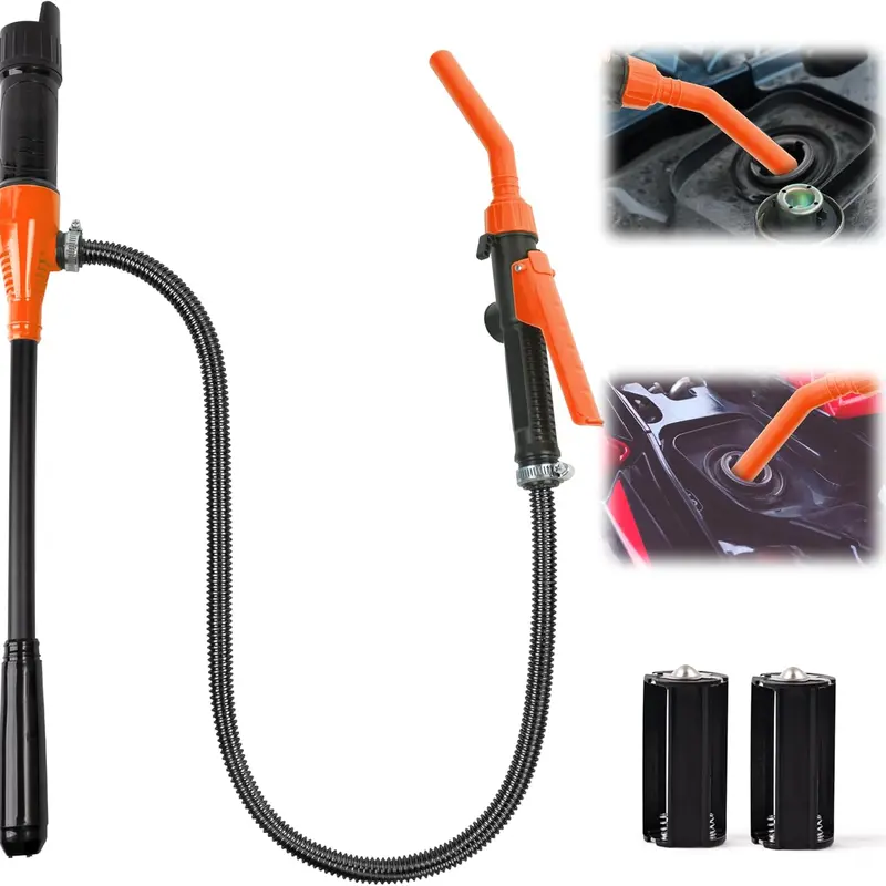 Portable Power Battery Pump - Electric Liquid Gas Water Siphon Transfer Hand Pump, 2.4 GPM Battery Operated Adjustable Flow Control Extractor for Gasoline, Car, Fuel, Diesel Transfer (Orange)
