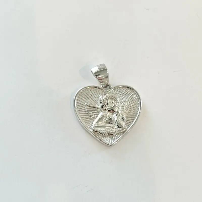 Sterling Silver 925 Thinking Angel Heart Charm Pendant Jewelry