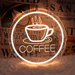 1pc COFFEE Neon Shape Sign Light, Transparent Acrylic Base Plate, USB Interface, Atmosphere Decor Party Birthday Festival Gift Light