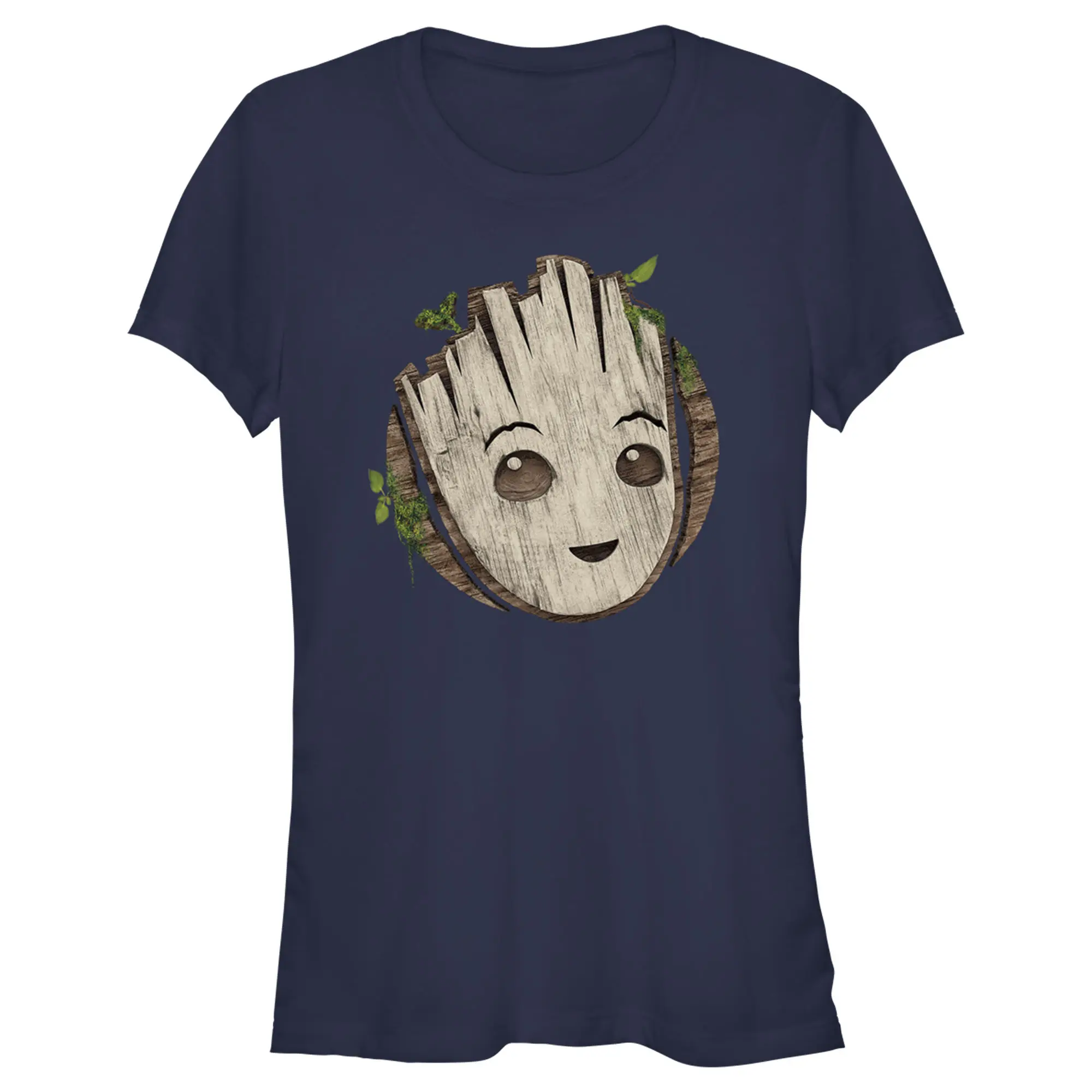 Women's Marvel I Am Groot Casual Fashion Short-Sleeve T-Shirt - Cute Smiling Baby Groot Face, Wood-Inspired Design, Shortsleeve