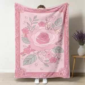 Pink Embossed Floral Print Blanket,Rose blanket,Flannel blanket,Luxurious feel,Gentle and sweet atmosphere,Comfortable and soft,Suitable for various occasions such as sofas, beds, travel, naps,girlfriend gift lola virgin mary worm