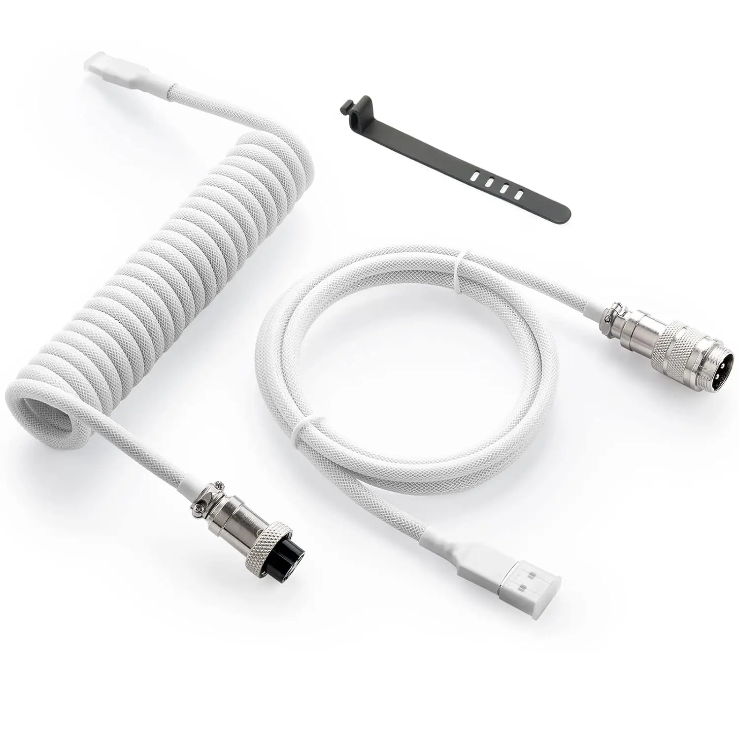 Pro Custom Coiled USB C  for Gaming Keyboard, Double-Sleeved Mechanical Keyboard  with Detachable Metal Aviator, 1.5M USB-C to USB-A, White Color