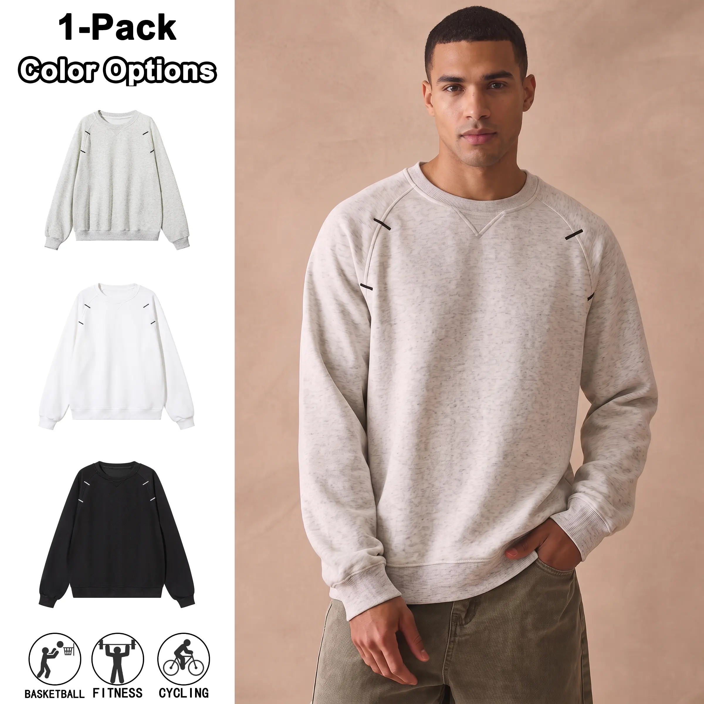 Men’s spring/autumn casual fashion new solid-color loose crewneck sweatshirt, trendy versatile pullover, suitable for everyday wear, commuting to work, and street outings.