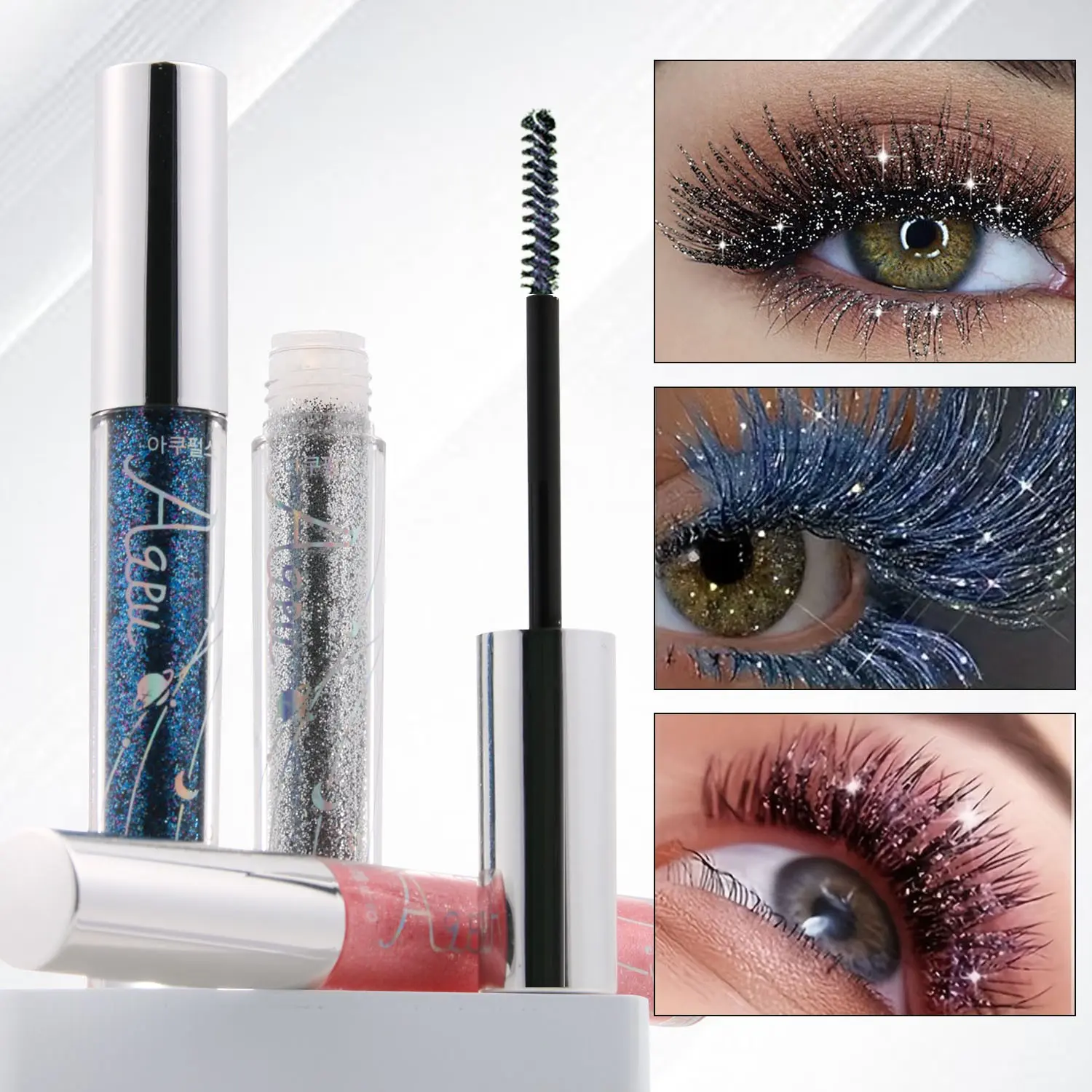 Shimmer Glossy Glitter Voluminous Mascara, 5-Color Set, Waterproof & Smudgeproof, Volumizing & Lash Extension, Perfect for Music Festivals & Parties