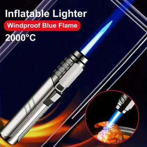 Powerful 1800° High Temperature Metal Blowtorch Butane Gas Lighter - Windproof, Blue Flame, Portable, Adjustable Flame Control For Outdoor Welding, Camping And Bbq - Gift Box Packaging Included (Butane Gas Not Included In Delivery)