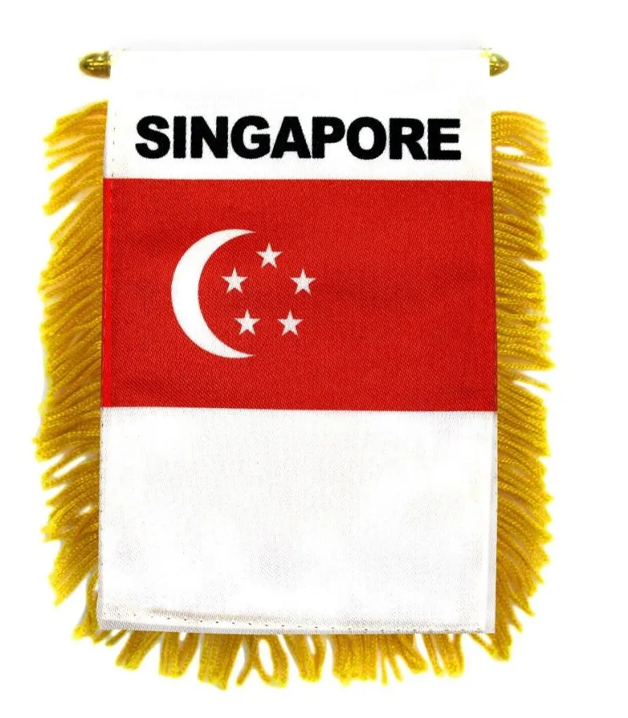 Singapore Mini Glass Banner - 4x6 in, Hangable Polyester Double-Sided Decorative Banner, Plastic Hanger-Mounted Indoor National Pride Home Festive Backdrop