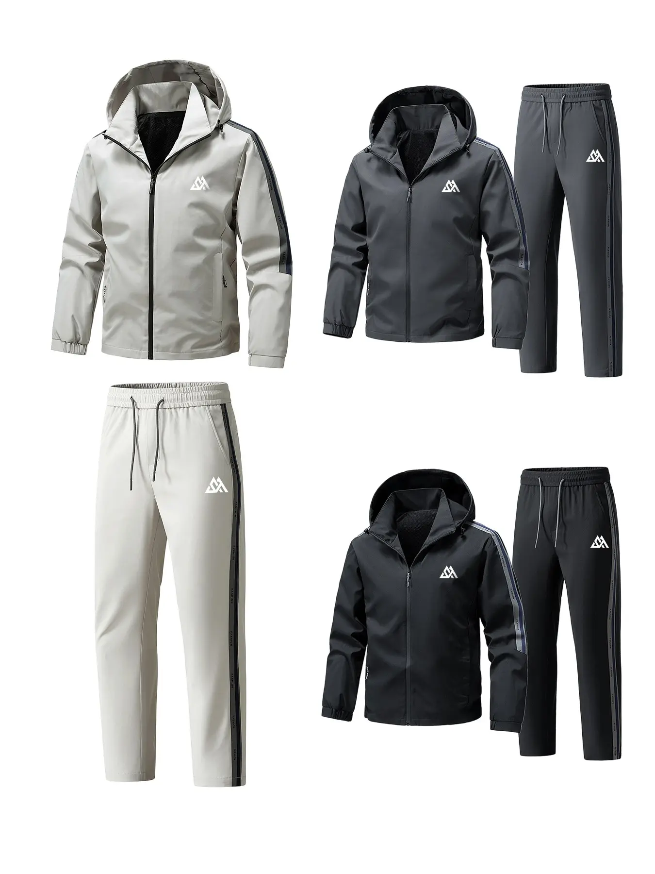 Men's Lightweight Hooded Sports Suit for Spring & Autumn, Outdoor Windproof Waterproof Softshell Jacket, Casual Nylon Tracksuit Set, Athletic Tracksuit Set, Sports Suit Tracksuits