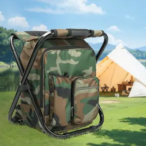 3-In-1 Portable Folding Backpack Chair & Insulated Cooler Stool - 330lb Capacity, Camouflage Design With Front Pocket & Bottle Holder, Lightweight Durable Oxford Fabric For Camping, Hiking, Beach, Hunting, Folding Camping Chair, Hiking Accessory,
