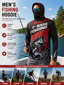Men's Upf50+ Salmon Fishing Jacket with Neck Cover, Quick-Dry Long Sleeve Sun Protection Clothing, Outdoor Fishing Gear, Outdoor Sports Top