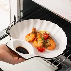 2pcs Set Ceramic Dumpling Plate Sauce Dish, Modern Divided Snack Sushi Plate, Multifunctional Ceramic Serving Plates for Kitchen Daily Use