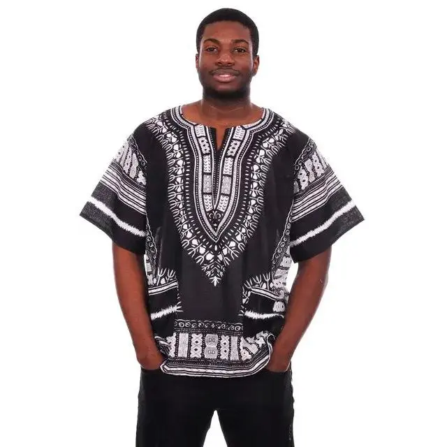 Black and White Traditional African Print Dashiki Shirt-DP3578M | African Fashion | Dupsie's