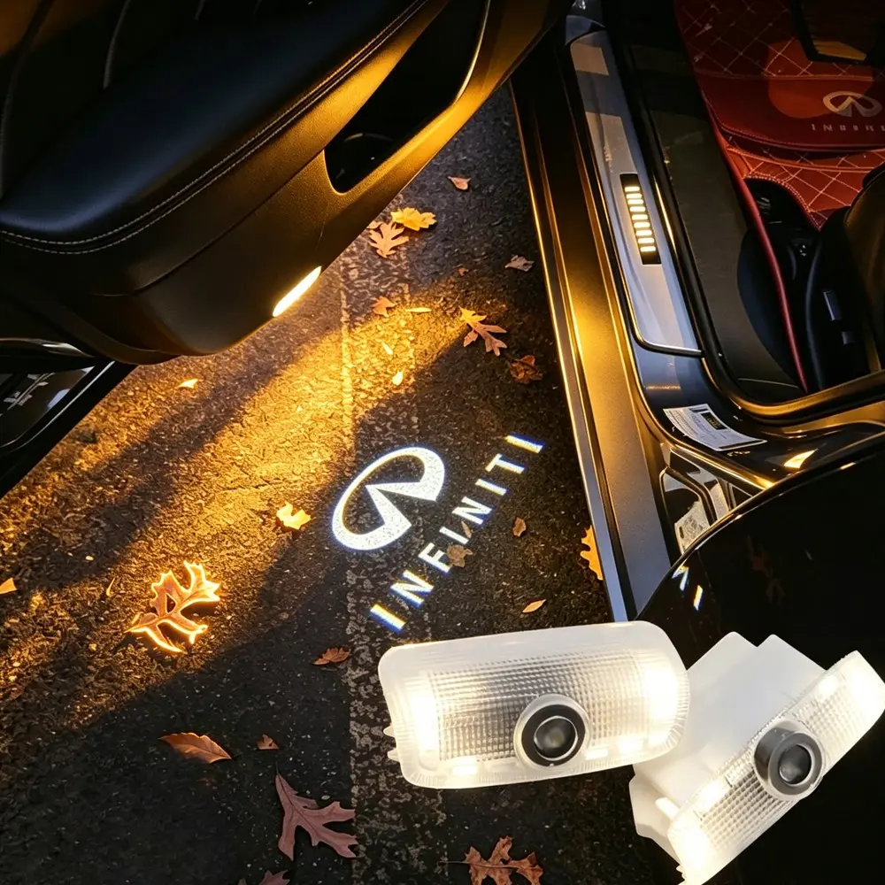 2-Pack Infiniti Door Projector Lights Glass Lens Door Welcome Lights, Vehicle Welcome Light, Car Interior Logo Lights, 90% Improved Durability, With Cree Chip, 3W 12V, ABS + Aluminum Alloy Material, Over 80,000 Hours Lifespan