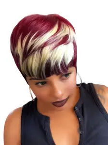 Short Layered Pixie Human Hair Wigs With Bangs for Women Daily Party Use 613/Red Color