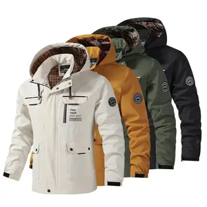 Men's Letter-Printed Button Pocket Zipper Hooded Waterproof Jacket Windbreaker Autumn Casual Coat TikTokShopBlackFriday Medium vintage hoodie zip  jackets Men's Windproof Down Hooded Jacket casual outdoor daily wear