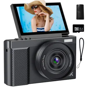 2025 Digital Camera 4K, 180° Flip Screen, 16X Zoom, 64MP Auto Focus, Vlogging, Time-Lapse, 2000mAh Battery, 64GB SD Card, Perfect Gift for Travel & Everyday Use