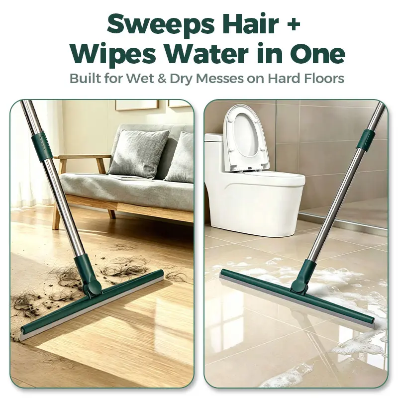 Rubber Squeegee Broom for Floor,50.3" Long Handle Window Squeegee, Silicone Pet Hair Remover,Magic Squeegee Broom for Indoor Cleaning,Cleans Glass, Hair, fine dust, Liquids, Floors, Rugs