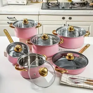12-Piece Stainless Steel Cookware Set - 6 Pots & Pans with Matching Lids, Durable & Versatile for All Stovetops, Available in 8 Stylish Colors Pink