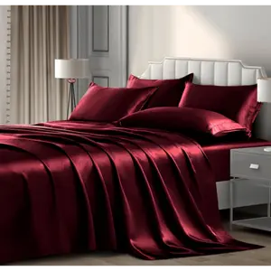 6 Pcs Satin Luxury Silky Bedding Sheet Set - 1 Deep Pocket Fitted Sheet + 1 Flat Sheet + 4 Pillowcases - Full, Queen, King Sizes - Soft & Breathable Material - Wrinkle Resistant - Six-Piece Set