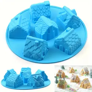 1pc Christmas Silicone Cake Molds - 6 Cavity Gingerbread House Baking Molds, Non-Stick Round Cake Pan Bakeware For Cake Decoration, Cupcake, Candy, Jelly, Soap, Pudding, Chocolate Bakeware Baking Tools Vintage Shristmas Party Favors Room Decor