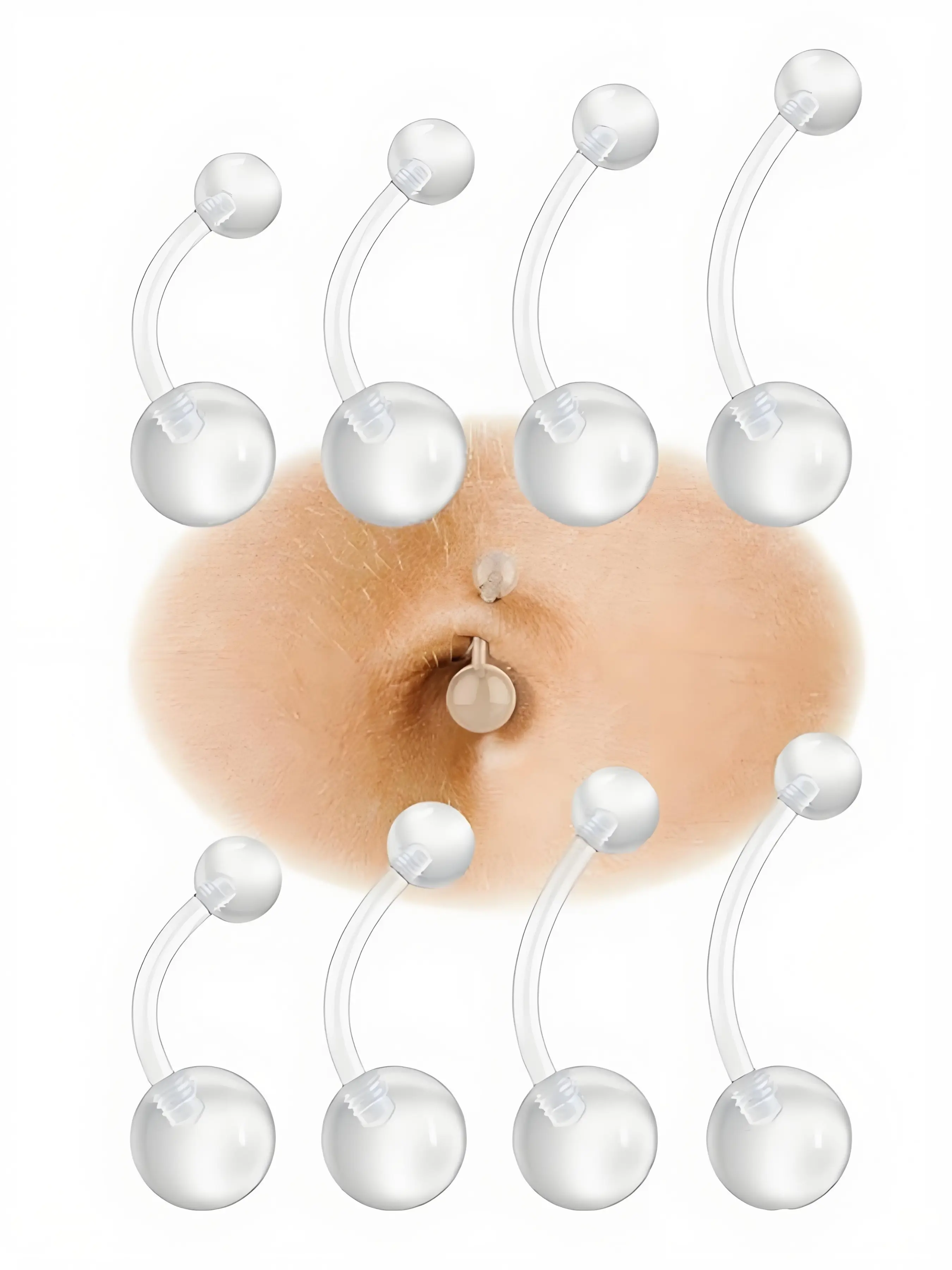 Clear Plastic Belly Button Rings for Sports - Invisible 14g Piercing Retainers - Hypoallergenic Navel Jewelry Body Jewelry Bioflex 8pc Pack for Women Body Jewellery
