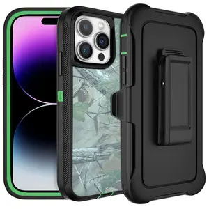 Green Tree Rugged Defender Case Cover For Apple iPhone 15 / 15 Plus / 15 Pro / 15 Pro Max / Shockproof Heavyduty Protection cover With Belt Clip Phonecase Protector  Protective Casing