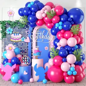 110-Piece Colorful Stitch Collision Hawaiian-Themed Arch Kit, Balloon Garland Includes Navy Blue, Light Blue, Pink Latex Balloons, Suitable for Birthday Parties, Baby Showers, Proposals, Parent-Child Activity Parties