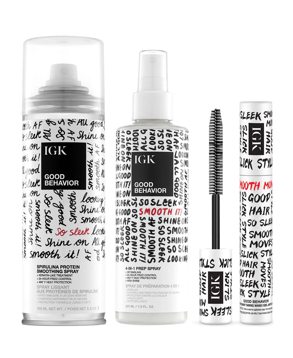 IGK Sleek Start to Finish - Hair Good Behavior Frizz & Flyaway Lightweight Gel Hair Taming Wand with Smoothing Spray & Prep Spray for 24-Hour Frizz Control