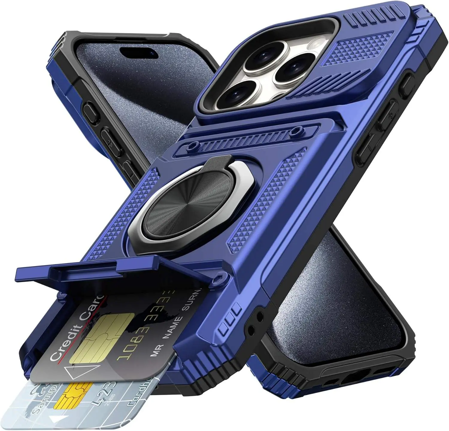 Shockproof Phone Case with Card Slot, Phone Protective Cover, Protector, Phone Accessory, Suitable for iPhone17 16 15 14 13 12 Max Plus Pro Magnetic Mobile Phone Case with MagSafe Camera Ring Holder