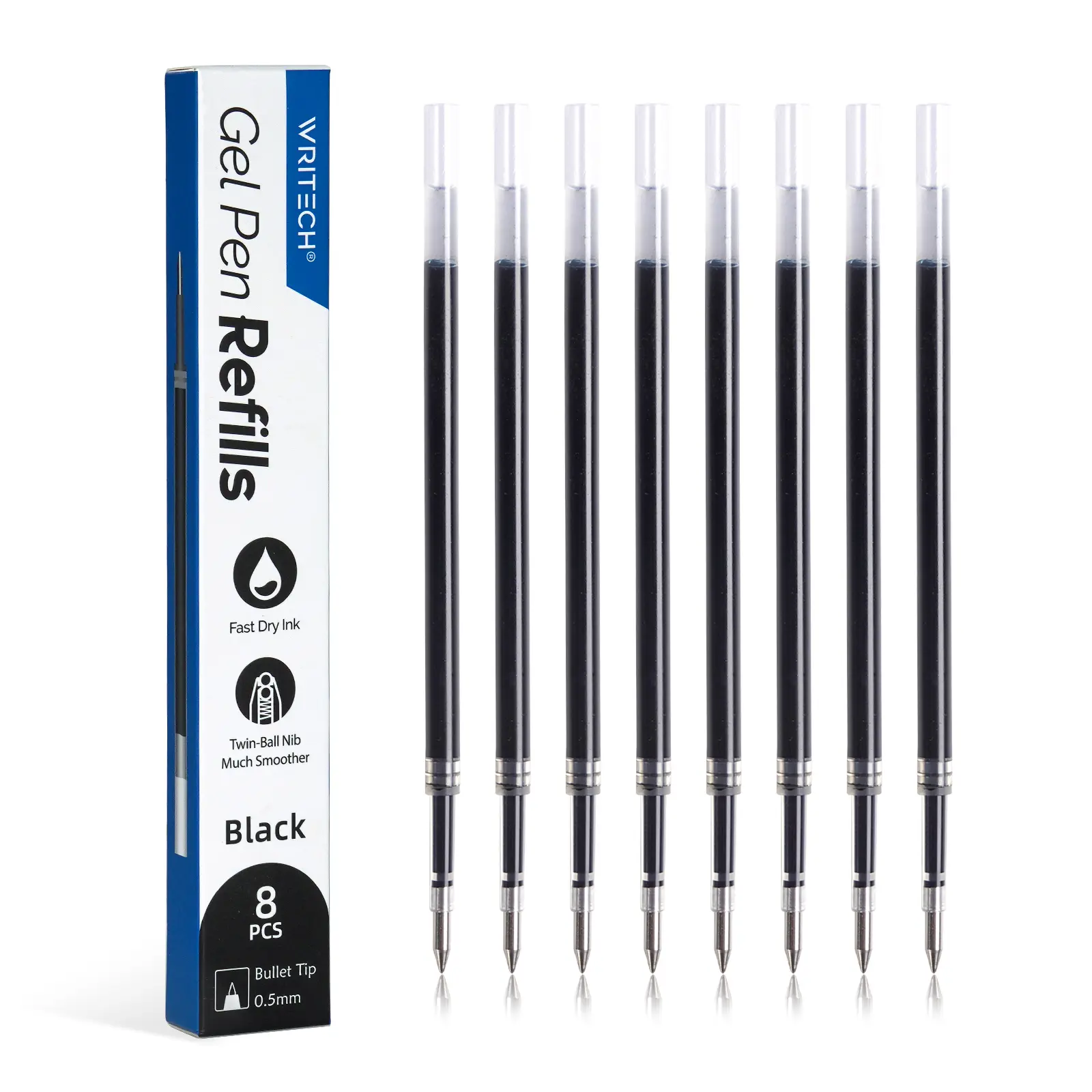 8ct Writech Liquid Gel Pen Refills - Fine Point 0.5mm Black Ink Twin-Ball Nib Refill for Retractable Click Pens