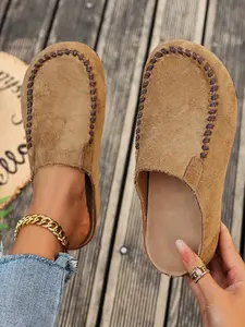 Women's Casual Flat Half Slipper Shoes, Vintage Style Comfortable Footwear for Daily Wear & Stylish