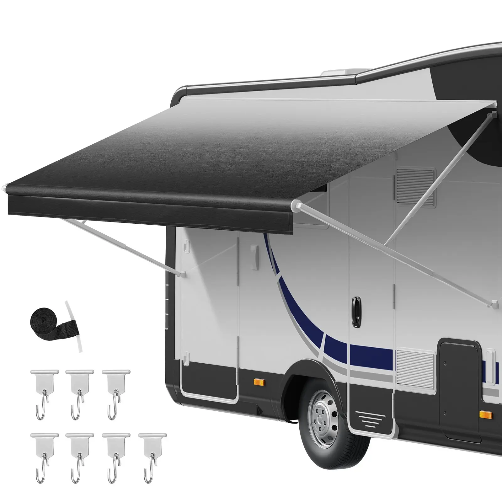 VEVOR 16ft RV Awning Fabric Replacement, 15ft² 18 oz 1-Piece Vinyl, UPF50+ Waterproof Camper/Trailer Canopy, Fits 16ft Rollers for RV/Motorhome, Black Fade