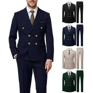 Men’s Classic Double-Breasted Suit Set – Slim Fit Blazer and Pants with Gold Button Detail, Formal Business Outfit for Office, Wedding & Events