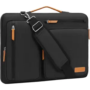 360 Protective Laptop Shoulder Bag,1717.3 inch Computer Bag Compatible with MacBook, HP, Dell, Lenovo, Asus Notebook,Side Open Messenger Bag with 4 Zipper PocketsHandle, Black