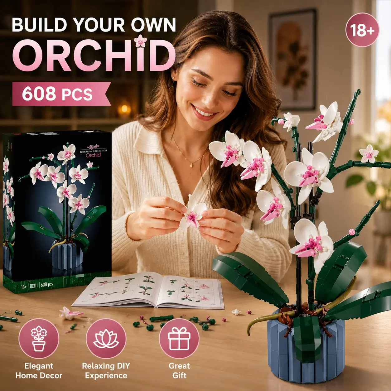 Orchid Building Blocks Set 10311, Collector Set, Model Set, Ever-Lasting Plant Architecture Kit, Creative Building Blocks, Perfect Gift for Plant Lovers, Ideal Home and Desk Decor, Building Sets