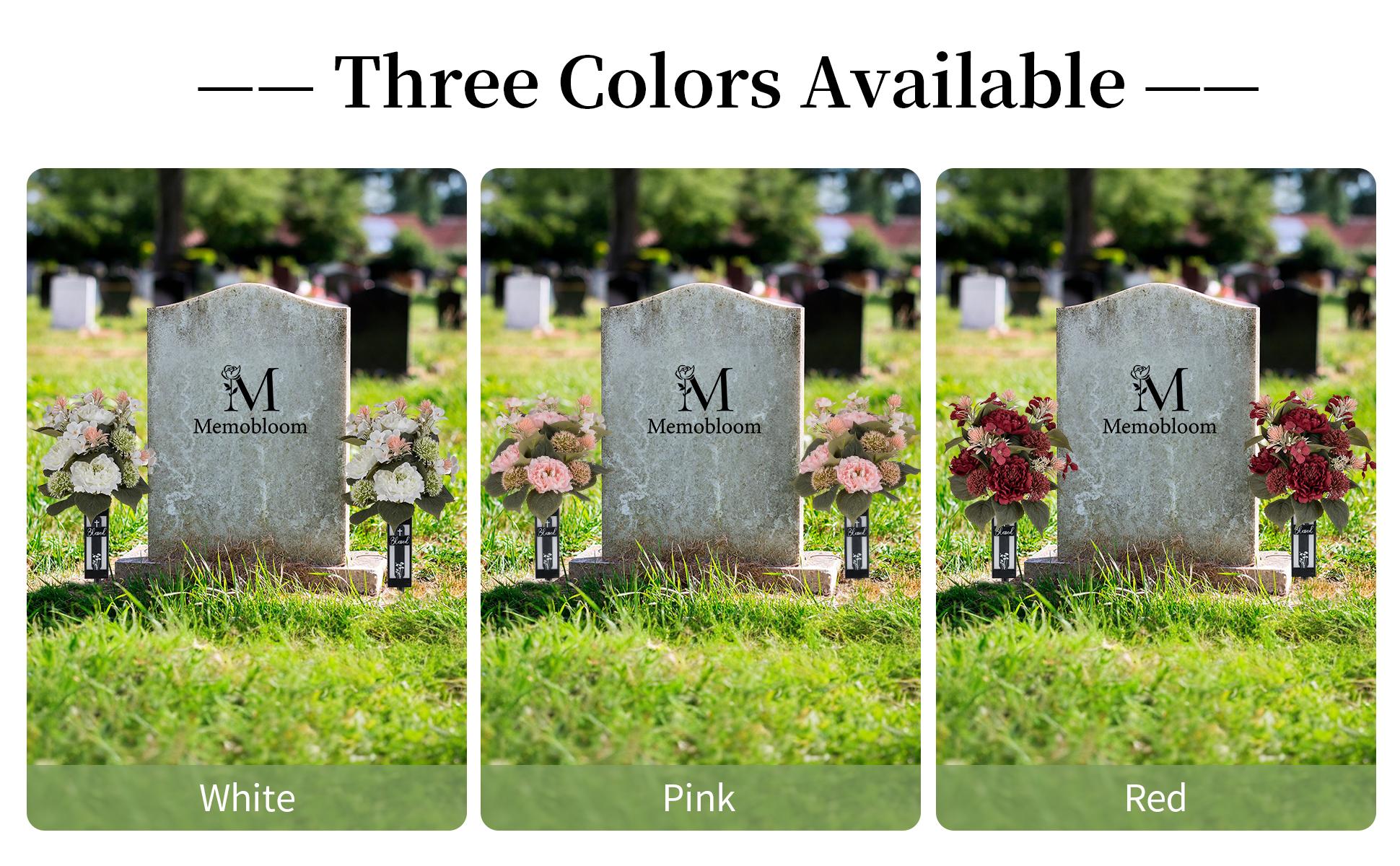 Mother's Day & Memorial Day Cemetery Flowers for Grave - Peony Grave Decorations with Vase, Lifelike Outdoor Artificial Flowers, UV Resistant & Maintenance-Free