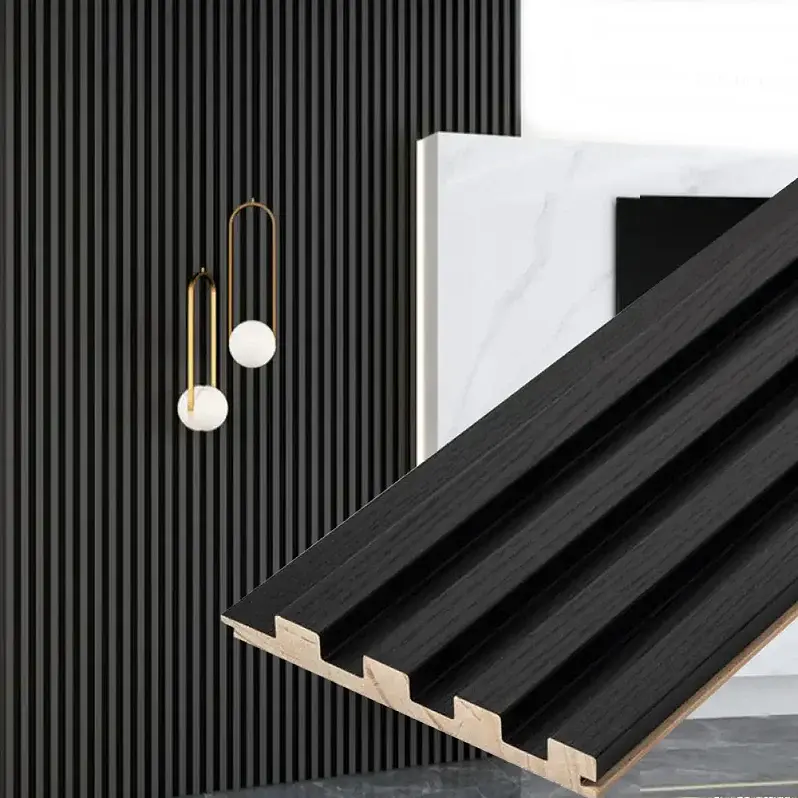Black Acoustic Slat Wood Wall Panels for Interior Walls & Ceilings | Modern Decorative Wood Wall Paneling | Sound Absorbing Accent Wall Panels | DIY Home Decor | 94" & 106" Long x 5.75" Wide