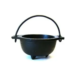Cast Iron Cauldron w/ Handle - Ideal for Smudging, Incense Burning, Ritual Purpose, 4" Diameter, 2.5" Inside Diameter, Decorative Candle Holder