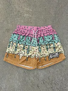 Husttle Men's Quick-Dry Shorts Summer Thin New Style Basketball Sports Fitness Running Professional Marathon Track Field Outdoor Hiking Beach Vacation Party Trendy Fashion Ice Cream Casual Three Quarter Pants Mesh