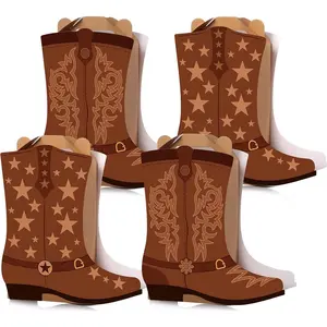 12 count Cowboy Cowgirl Boots Party Favors  Boxes Western Party Decoration  Bags  West Candy Cookie Boxes for Last Rodeo Bachelorette Theme Birthday Supplies, 2 Designs(Brown)