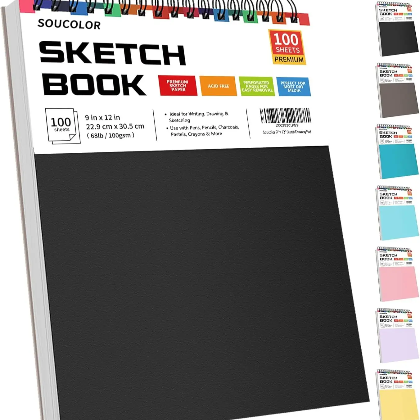 9" x 12" Sketch Book, 100 Sheets Top Spiral Bound Sketchbook with Acid-Free 68lb/100gsm Thick Drawing Paper, Art Sketch Pad for  Adults & Artist, Professional Art Supplies for Beginners,Top Choice for Gifts, Durable Drawing Pad