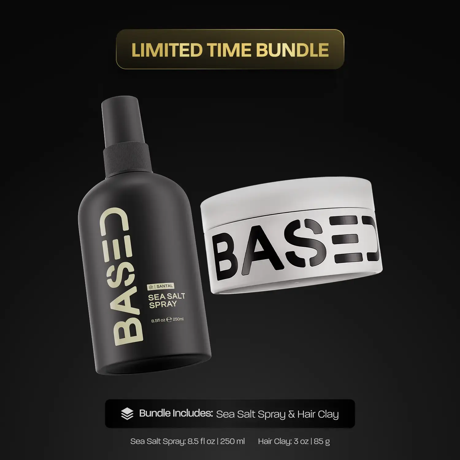 BASED Texture & Hold Duo: Sea Salt Spray & Hair Clay Bundle - Non-Toxic Volumizing Spray with Kelp & B5 + Strong Hold Texturizing Clay with Santal Sandalwood, Low Shine, Paraben Free