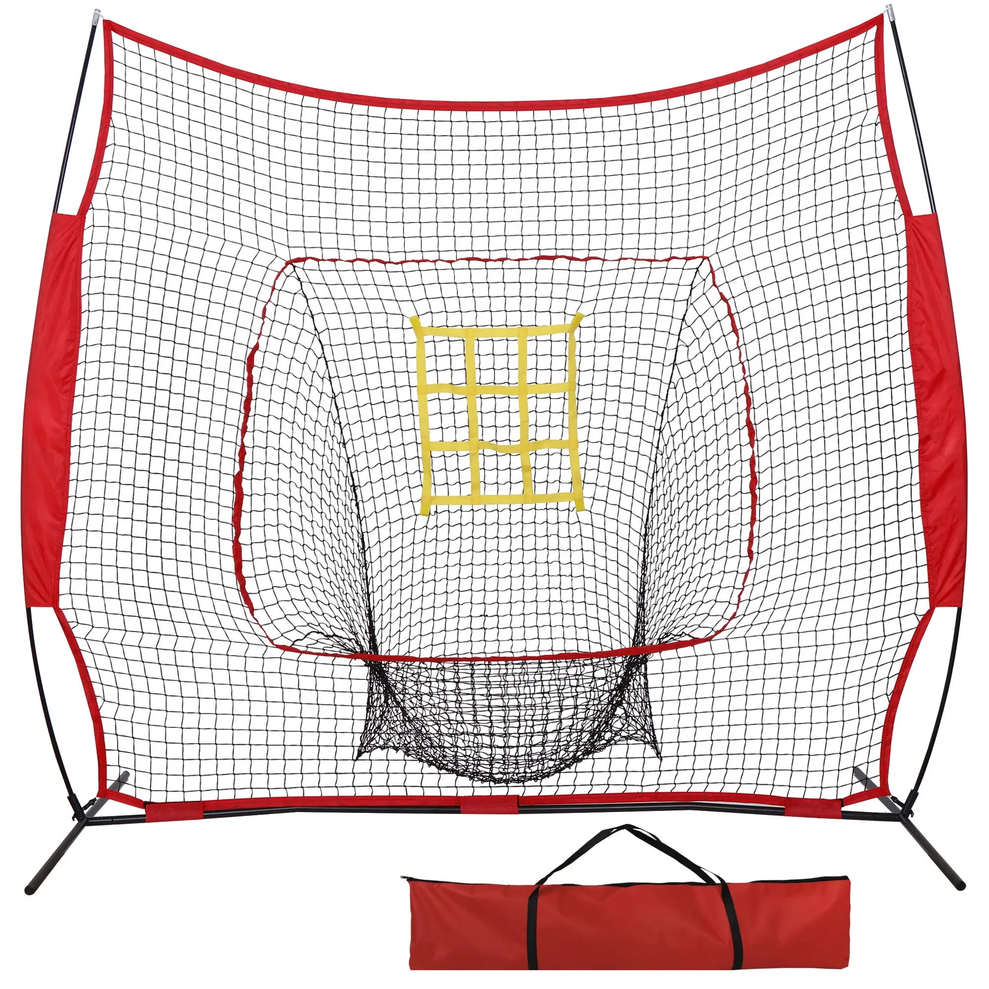 ZENY 7x7 Polyester Mesh Baseball Practice Net - Softball Training Aid, Batting Drill Equipment with Strike Zone Target, Portable Carry Case for Batting Cage Use, Strike Zone Focus