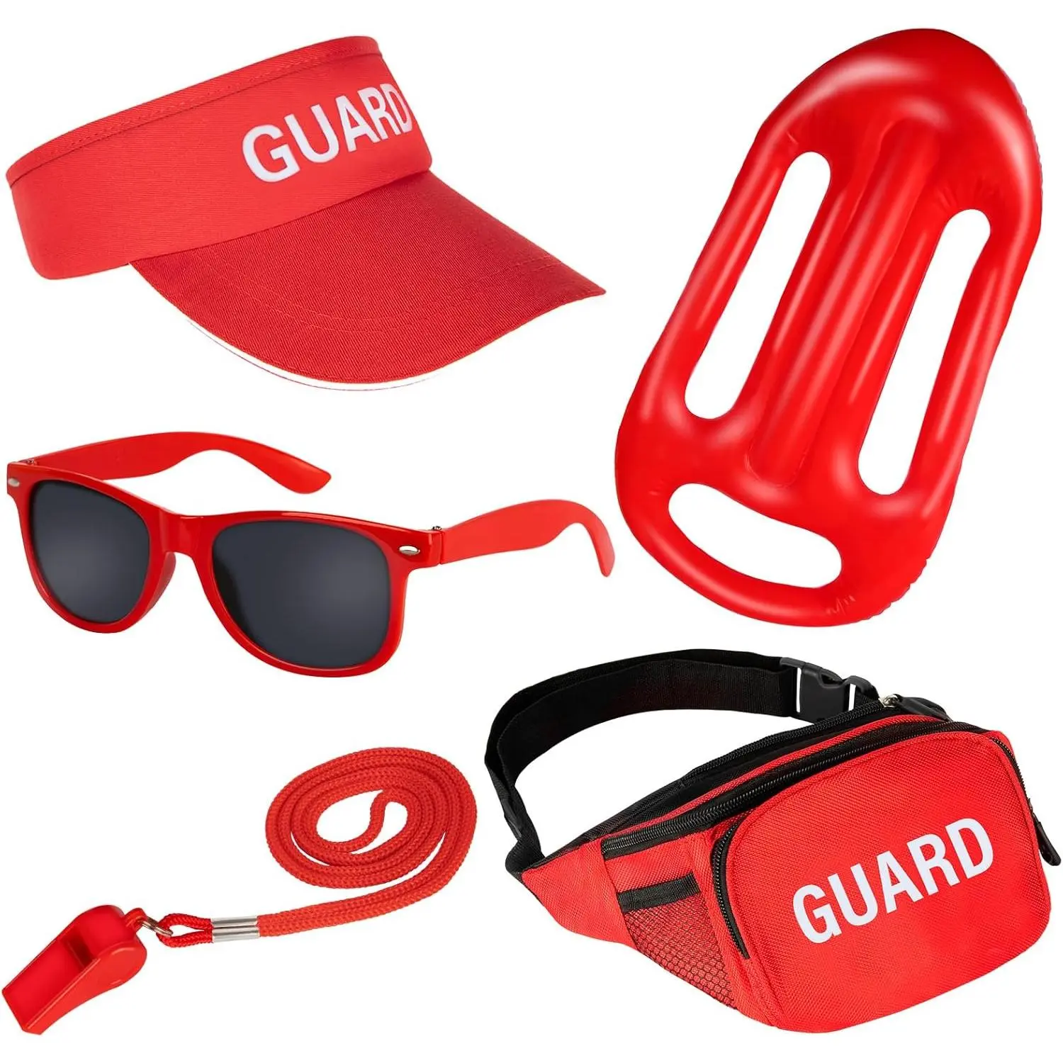 5 PCS Guard Costume Set Lifeguard Accessories Include Guard Hat Inflatable Float Sunglasses Guard Fanny Pack Whistle with Lanyard for Adult Kids Beach Party Dress Up