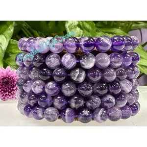 Wholesale 6 Pcs Natural Dream Chevron Amethyst 8mm 7.5” Crystal Healing Stretch Bracelet