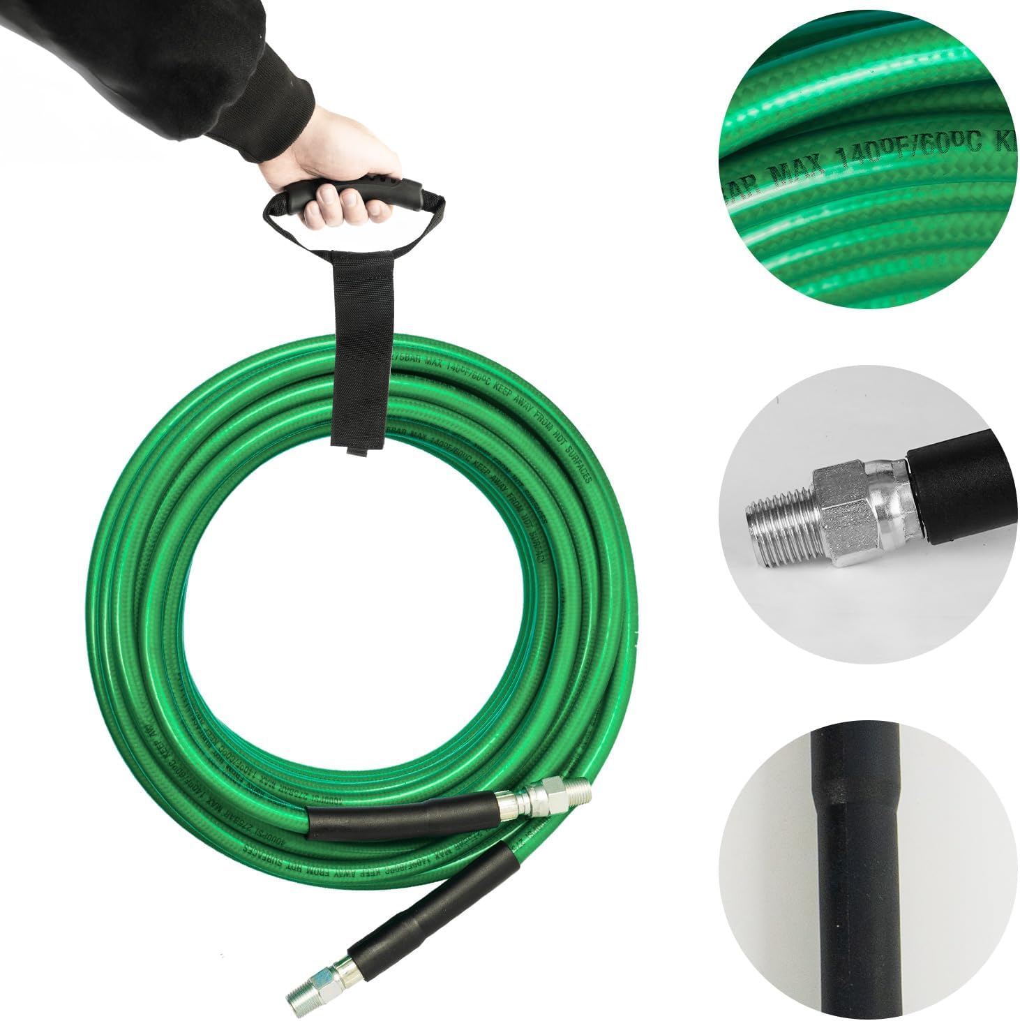Hourleey Pressure Washer Hose 50/100 FT, 3600 PSI Flexible Kink Resistant Power Washer Hose Replacement, 1/4" Quick Connect Pressure Hose Extension, Green
