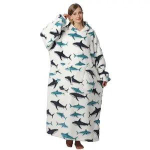 Msrlassn Valentine's Day Gifts Oversized Cute Wearable Hoodie Blanket Nightgown Ultra Soft Sherpa Hooded Blankets Warm with Giant Pockets for Women Men Adults